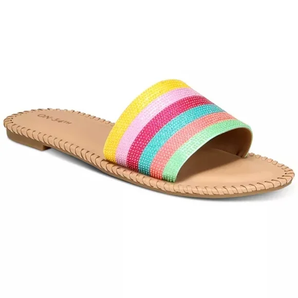 On 34th Women's Mavise Beaded Flat Beaded Striped Slide Sandals, Size 10M - Picture 1 of 4